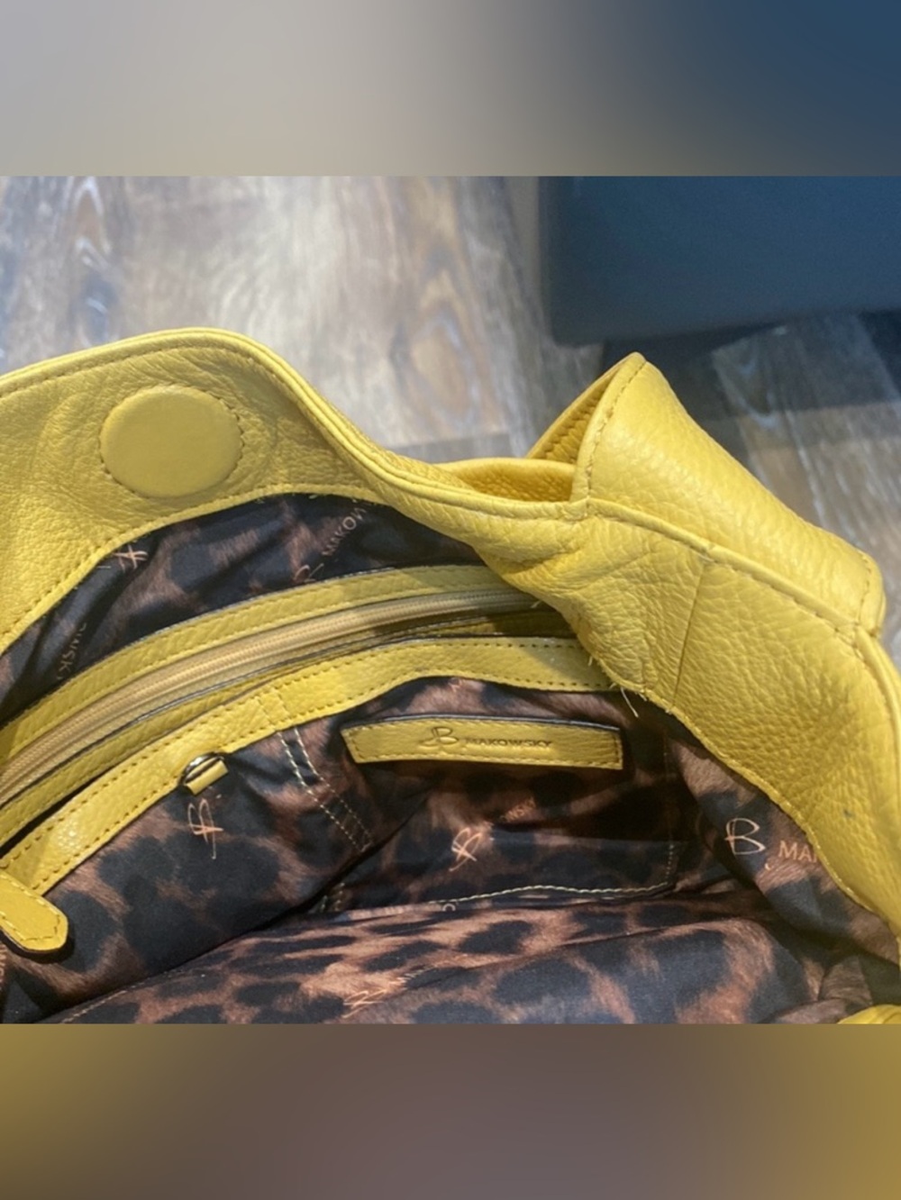 b. makowsky Yellow Leather Satchel with Silver Turnlock - Picture 5 of 9